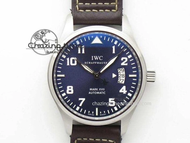MIROTIME 0723 Pilot Chrono SS IW387809 ZF 1:1 Best Edition Silver Dial Blue Numbers On Blue Leather Strap A Lightweight 7263